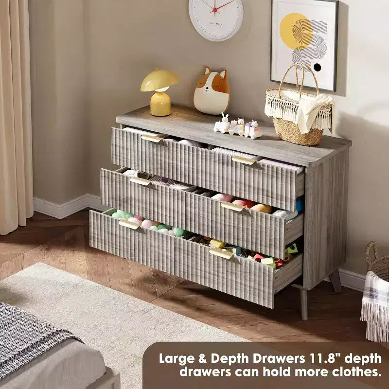 Fluted Dresser for Bedroom with 6 Deep Drawers, 47.2 in Wide Modern Chest of Drawers