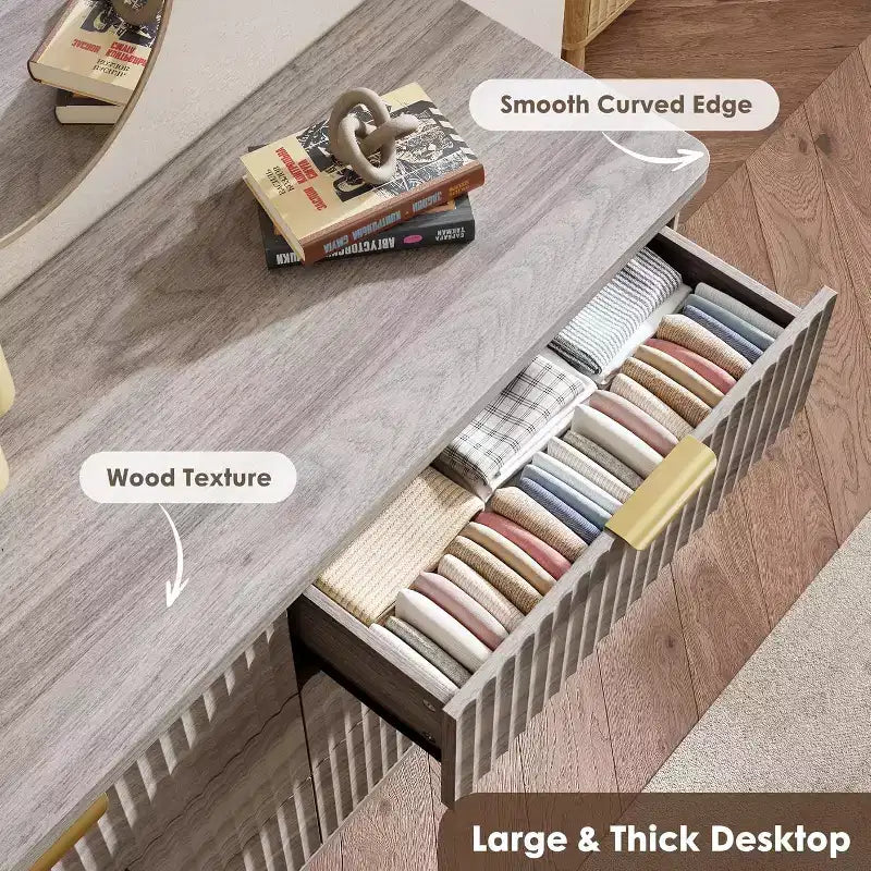 Fluted Dresser for Bedroom with 6 Deep Drawers, 47.2 in Wide Modern Chest of Drawers