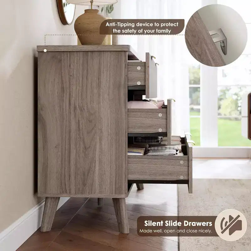 Fluted Dresser for Bedroom with 6 Deep Drawers, 47.2 in Wide Modern Chest of Drawers