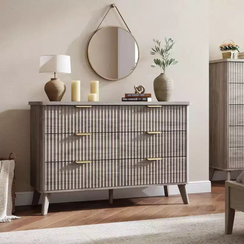 Fluted Dresser for Bedroom with 6 Deep Drawers, 47.2 in Wide Modern Chest of Drawers