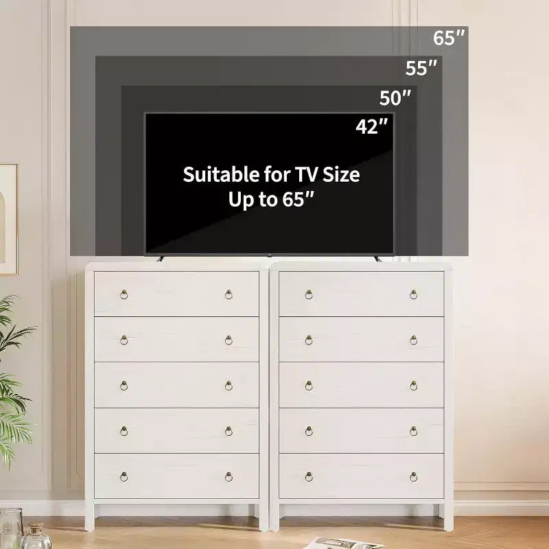 White 5-Drawer Dresser, Modern Chest of Drawers, Wood Storage Clothes Organizer
