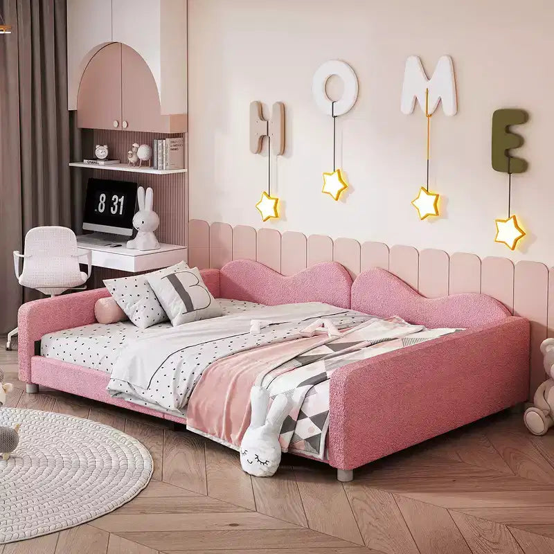 Upholstered Daybed with Two Storage Drawers, Tufted Sofa Bed with Button Back and Piping on Waved Shape Arms for Bedroom, Guest Room