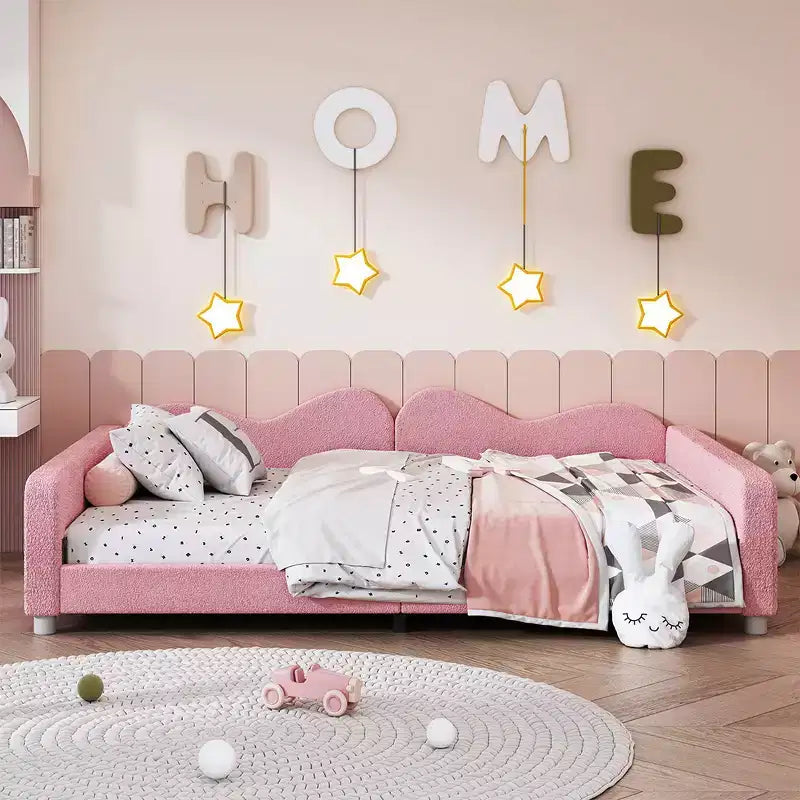 Upholstered Daybed with Two Storage Drawers, Tufted Sofa Bed with Button Back and Piping on Waved Shape Arms for Bedroom, Guest Room
