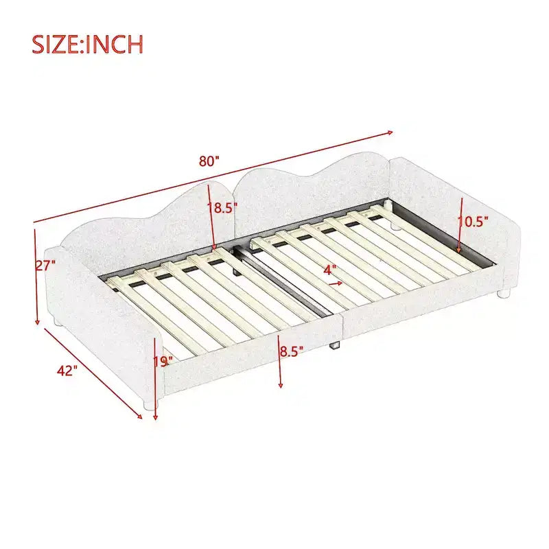 Upholstered Daybed with Two Storage Drawers, Tufted Sofa Bed with Button Back and Piping on Waved Shape Arms for Bedroom, Guest Room