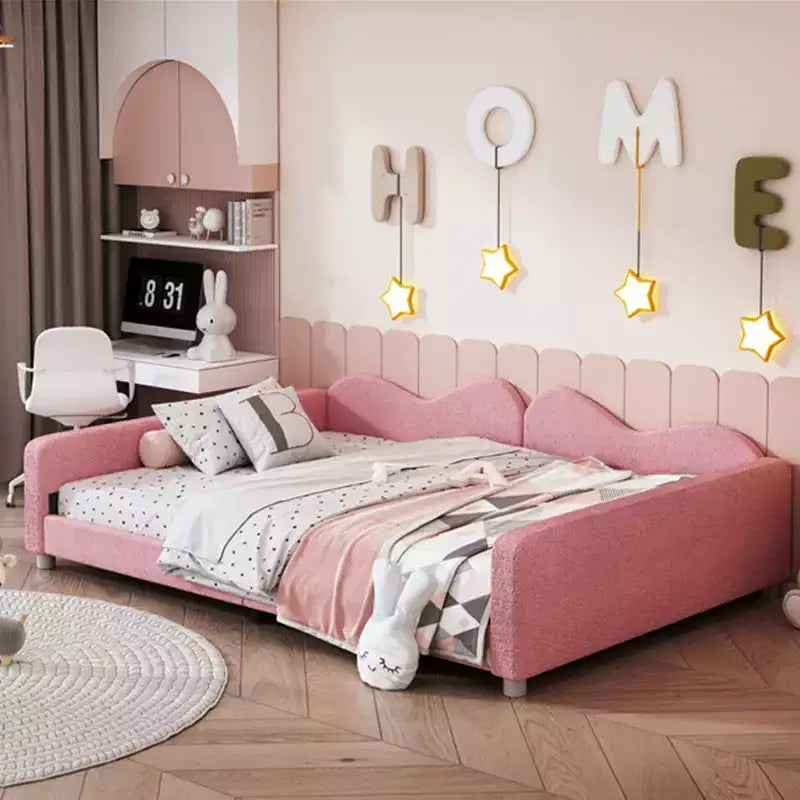 Upholstered Daybed with Two Storage Drawers, Tufted Sofa Bed with Button Back and Piping on Waved Shape Arms for Bedroom, Guest Room