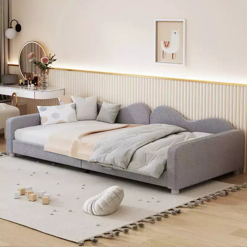 Upholstered Daybed with Two Storage Drawers, Tufted Sofa Bed with Button Back and Piping on Waved Shape Arms for Bedroom, Guest Room