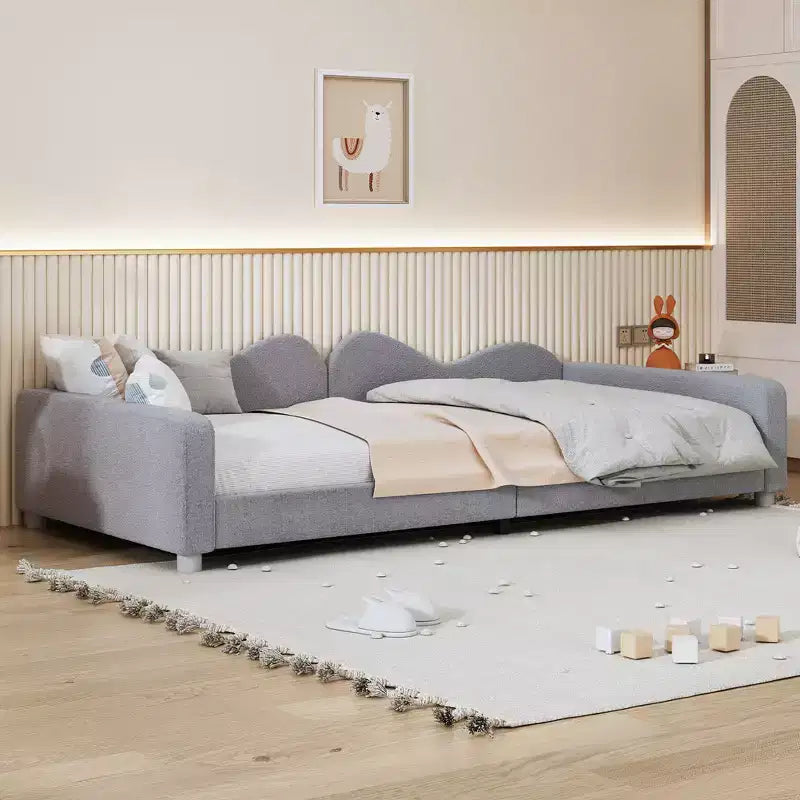Upholstered Daybed with Two Storage Drawers, Tufted Sofa Bed with Button Back and Piping on Waved Shape Arms for Bedroom, Guest Room