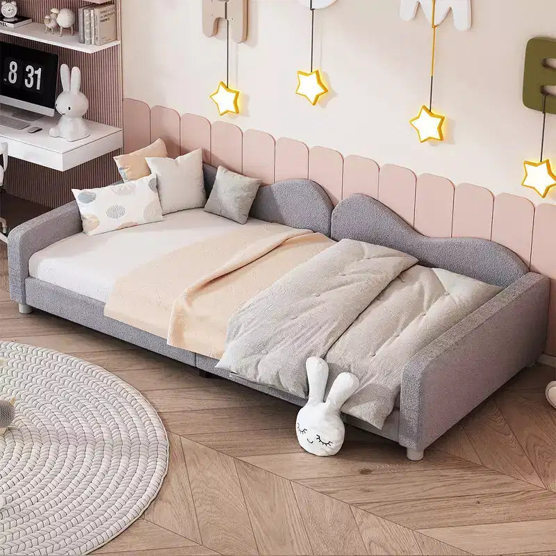 Upholstered Daybed with Two Storage Drawers, Tufted Sofa Bed with Button Back and Piping on Waved Shape Arms for Bedroom, Guest Room