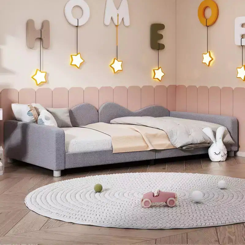 Upholstered Daybed with Two Storage Drawers, Tufted Sofa Bed with Button Back and Piping on Waved Shape Arms for Bedroom, Guest Room