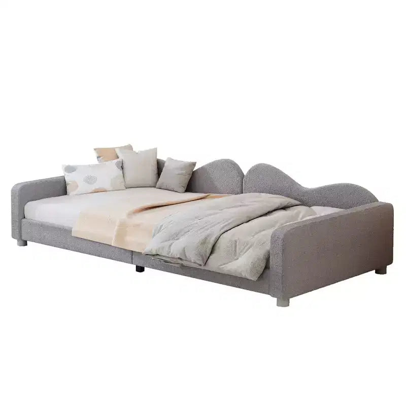 Upholstered Daybed with Two Storage Drawers, Tufted Sofa Bed with Button Back and Piping on Waved Shape Arms for Bedroom, Guest Room