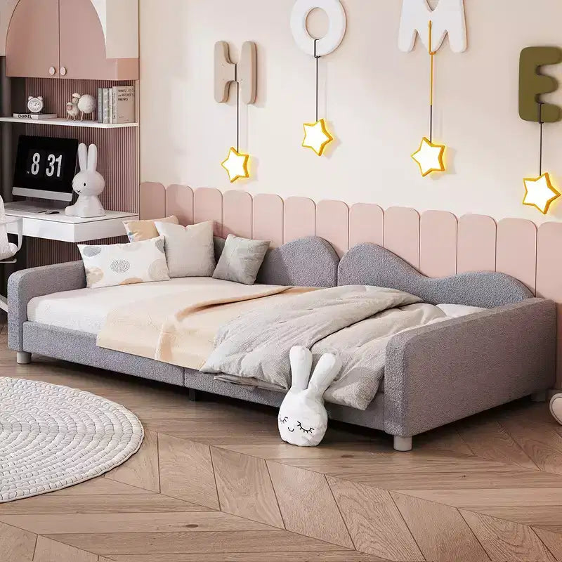 Upholstered Daybed with Two Storage Drawers, Tufted Sofa Bed with Button Back and Piping on Waved Shape Arms for Bedroom, Guest Room