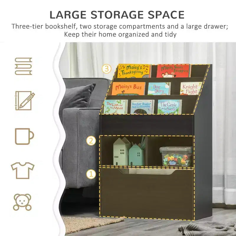 Kids Bookcase Multi-Shelf Rack Organizer with Storage Drawer