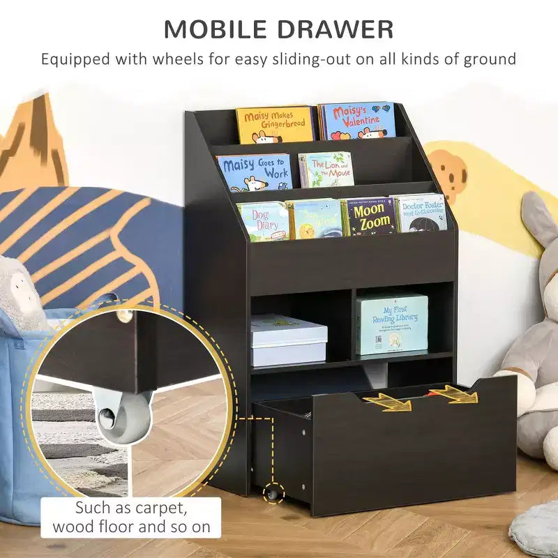 Kids Bookcase Multi-Shelf Rack Organizer with Storage Drawer