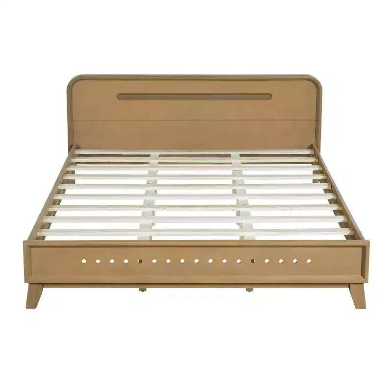 King/Queen Size Bed Frame, Solid Pine Wood Platform Bed Frame, No Box Spring Needed, Rustic Yellow