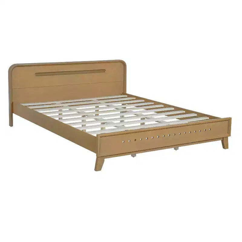 King/Queen Size Bed Frame, Solid Pine Wood Platform Bed Frame, No Box Spring Needed, Rustic Yellow