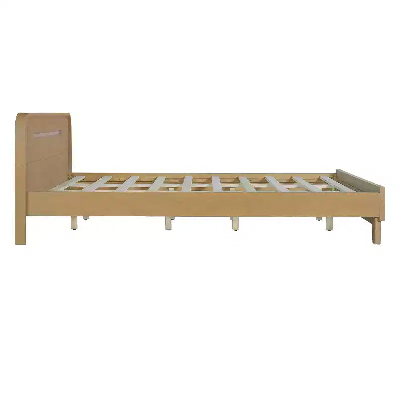 King/Queen Size Bed Frame, Solid Pine Wood Platform Bed Frame, No Box Spring Needed, Rustic Yellow