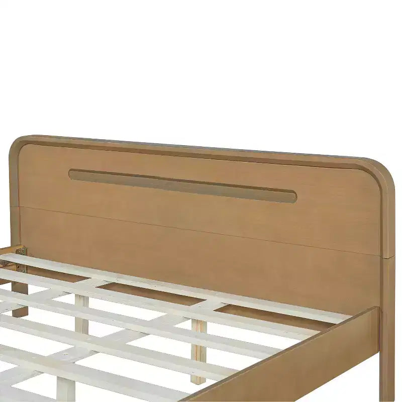 King/Queen Size Bed Frame, Solid Pine Wood Platform Bed Frame, No Box Spring Needed, Rustic Yellow