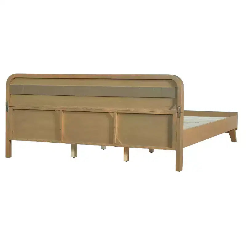 King/Queen Size Bed Frame, Solid Pine Wood Platform Bed Frame, No Box Spring Needed, Rustic Yellow