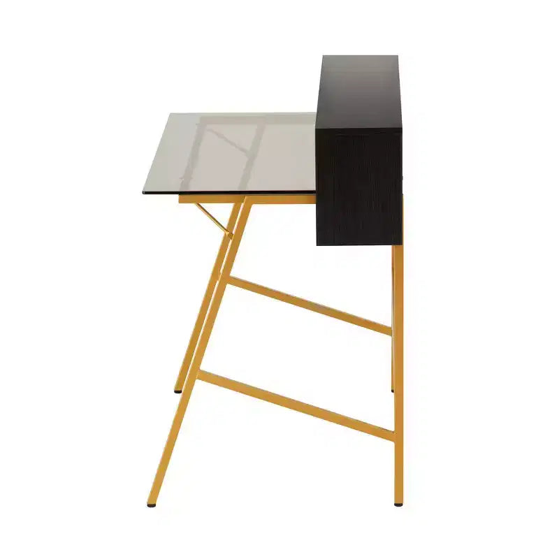Home Office Writing Desk with Riser, Gold