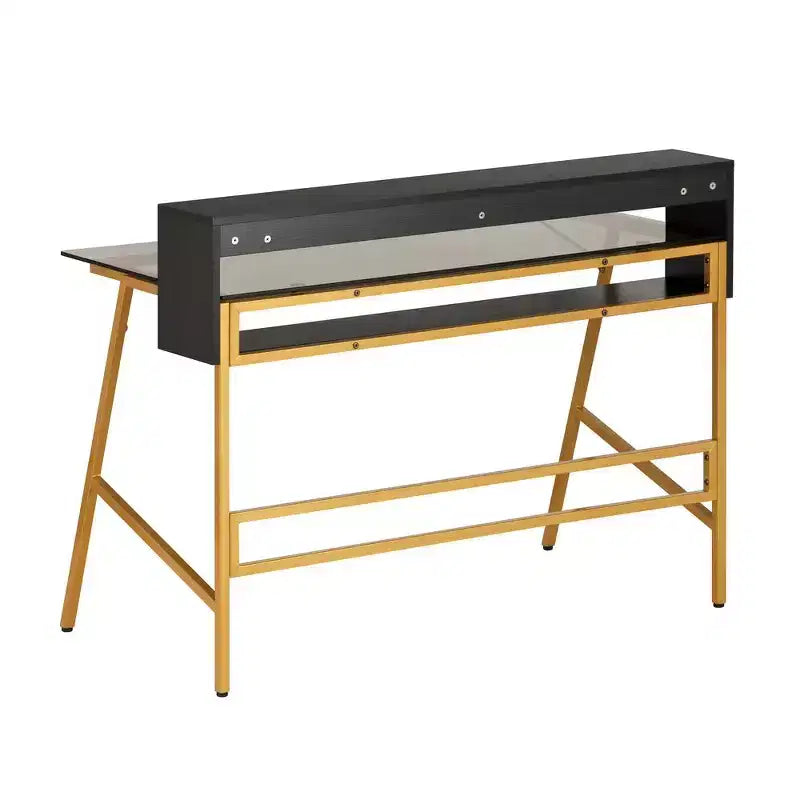 Home Office Writing Desk with Riser, Gold