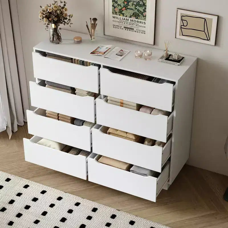 47" Modern Wooden Long Dresser with 8 Drawers