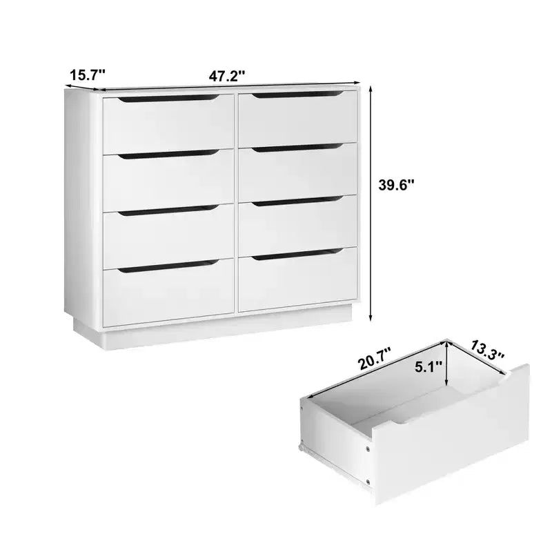 47" Modern Wooden Long Dresser with 8 Drawers