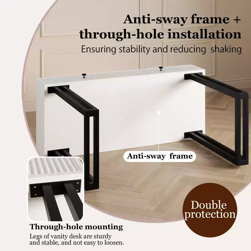 Vanity Makeup Desk with HD Round Mirror, 40" Small Modern Black Vanity Desk, Dressing Table with 2 Drawers for Bedroom