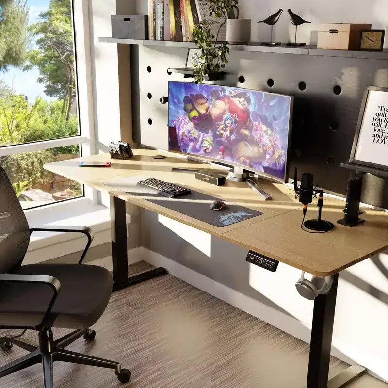 71'' Adjustable Height Standing Desk, Computer Desk with Memory Preset, Splice Tabletop, Black Frame