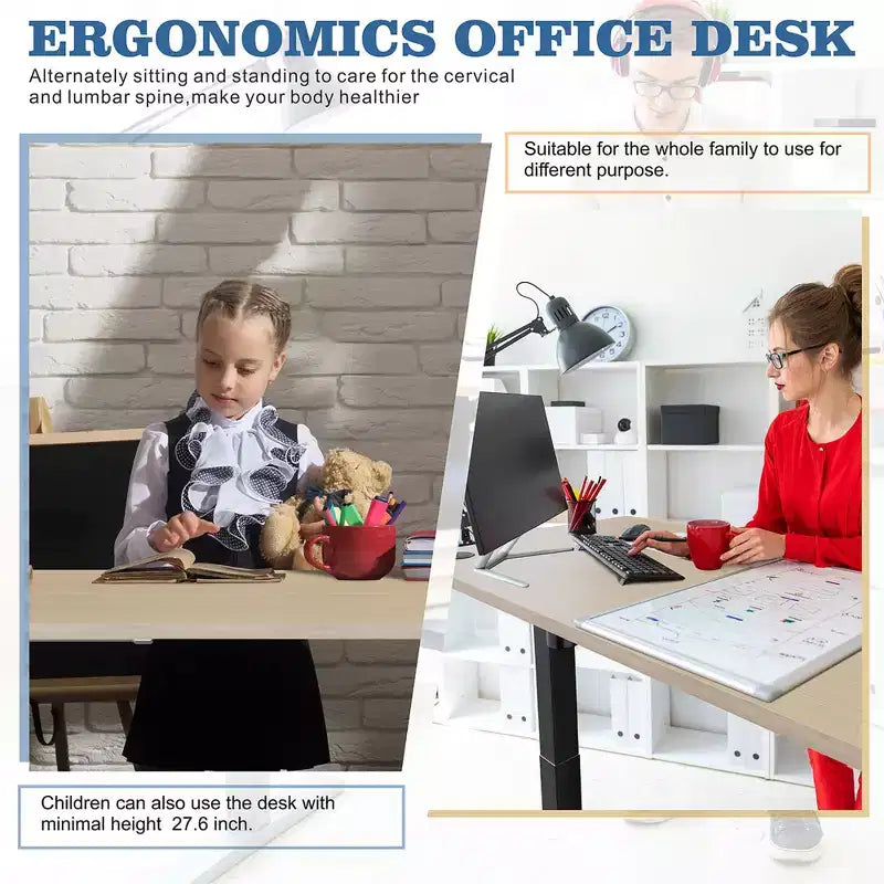 71'' Adjustable Height Standing Desk, Computer Desk with Memory Preset, Splice Tabletop, Black Frame