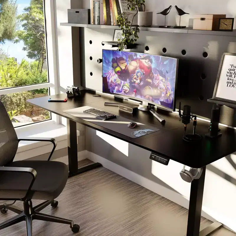 71'' Adjustable Height Standing Desk, Computer Desk with Memory Preset, Splice Tabletop, Black Frame