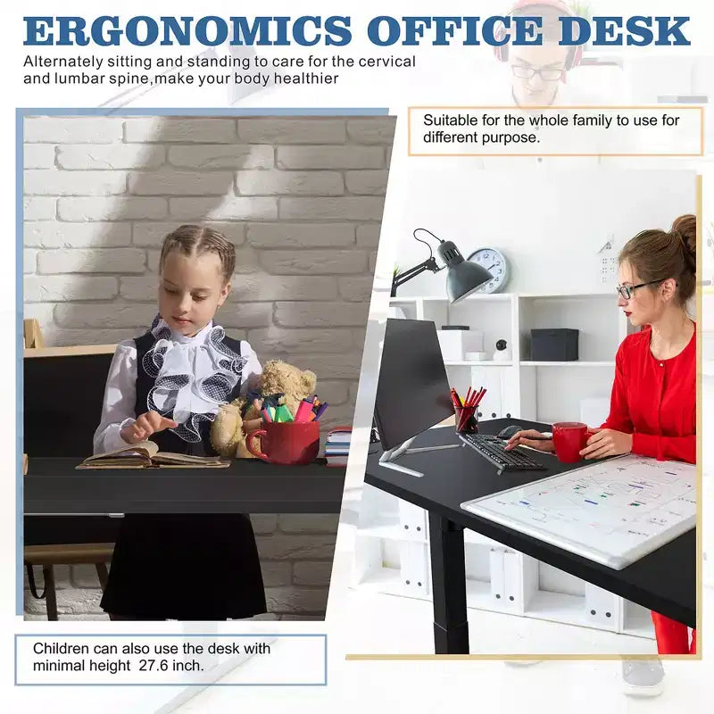 71'' Adjustable Height Standing Desk, Computer Desk with Memory Preset, Splice Tabletop, Black Frame