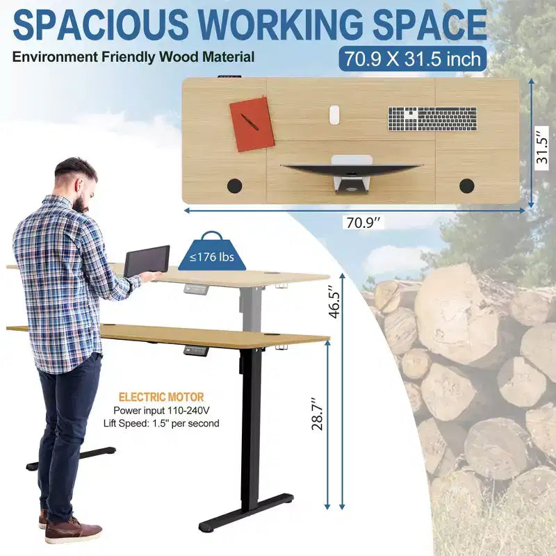 71'' Adjustable Height Standing Desk, Computer Desk with Memory Preset, Splice Tabletop, Black Frame