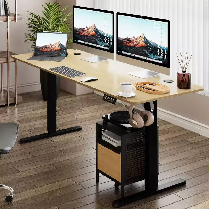 71'' Adjustable Height Standing Desk, Computer Desk with Memory Preset, Splice Tabletop, Black Frame