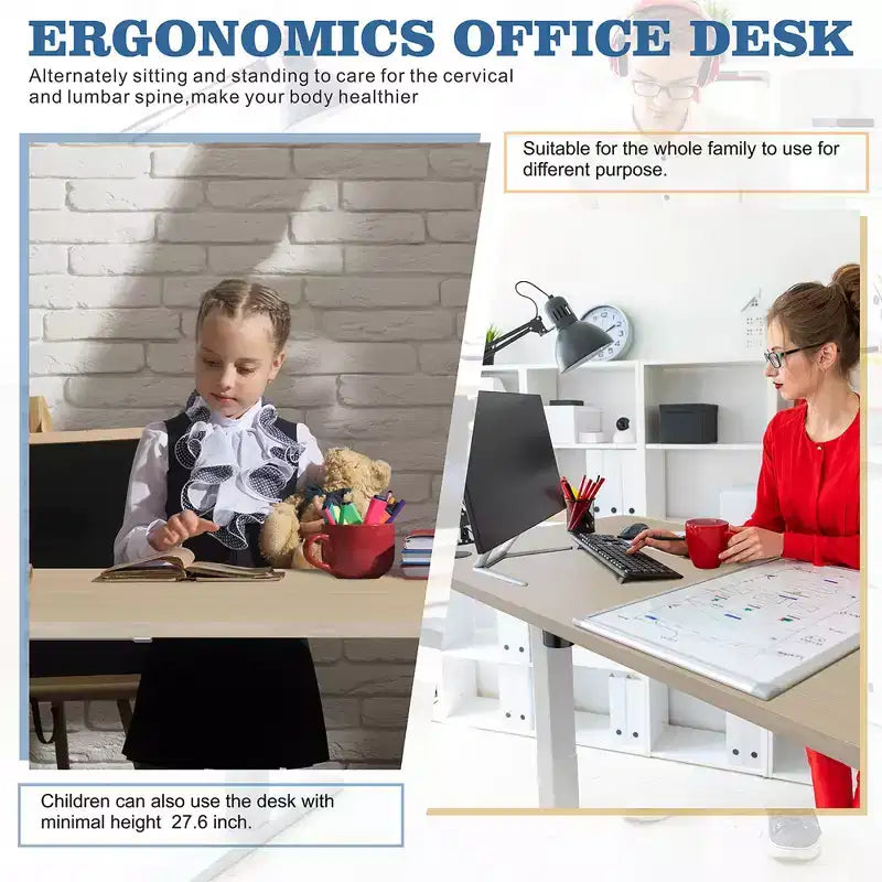 71'' Adjustable Height Standing Office Desk, Computer Desk with Memory Preset, Splice Tabletop, White Frame
