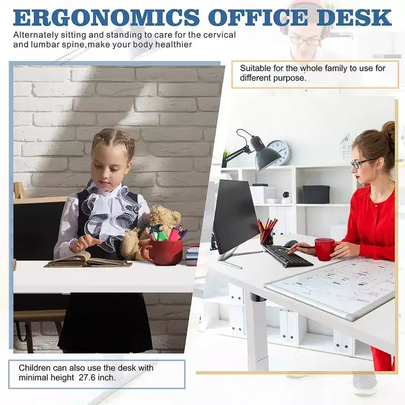 71'' Adjustable Height Standing Office Desk, Computer Desk with Memory Preset, Splice Tabletop, White Frame