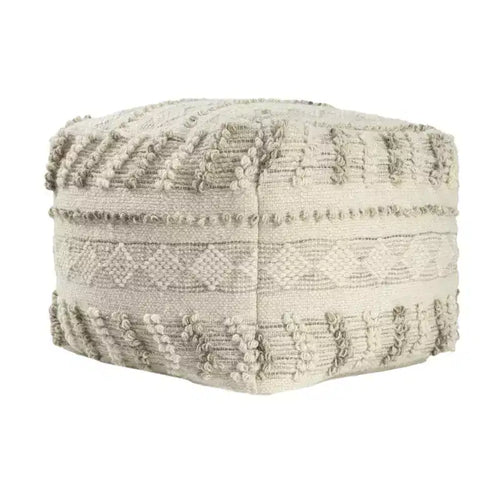 HomeRoots 18 Ivory and Natural Cotton And Wool Striped Pouf Ottoman