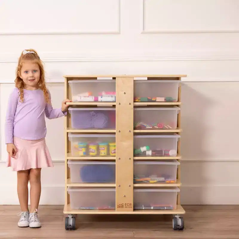 20-Compartment Mobile Storage Tower with 20 Cubby Bins, 5x4, Kids Furniture