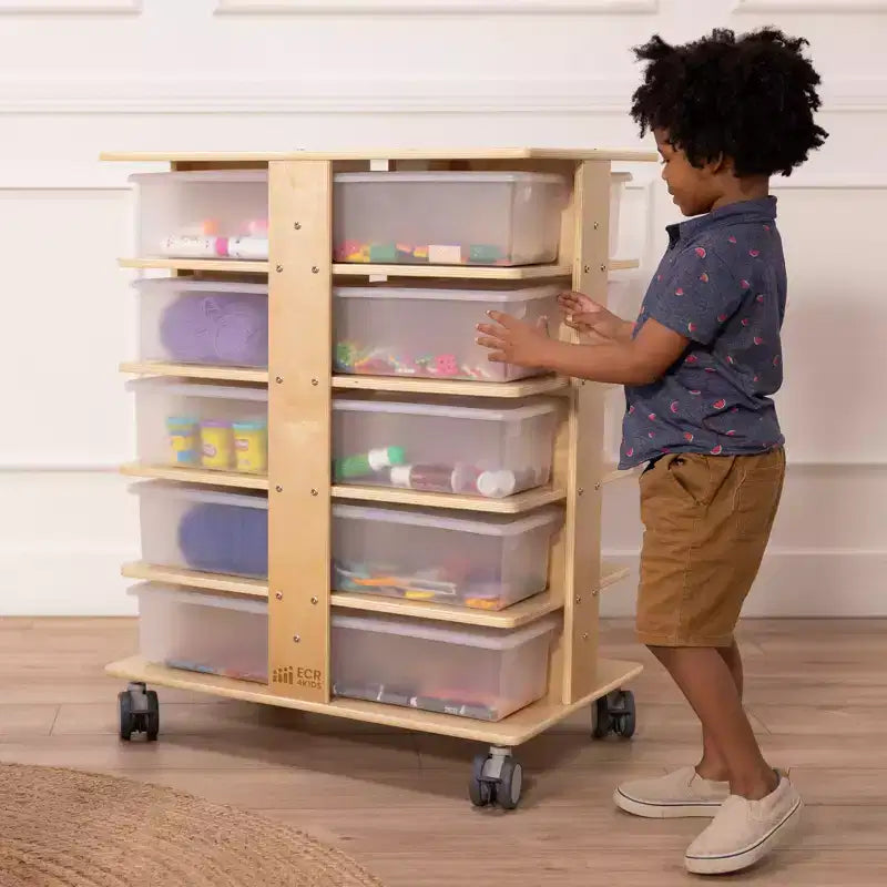 20-Compartment Mobile Storage Tower with 20 Cubby Bins, 5x4, Kids Furniture