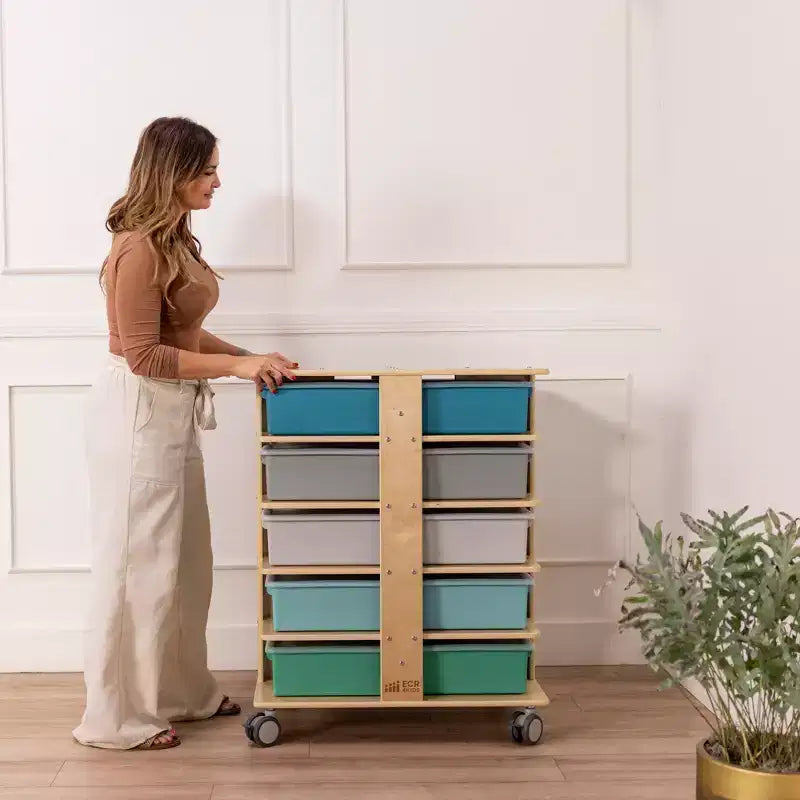20-Compartment Mobile Storage Tower with 20 Cubby Bins, 5x4, Kids Furniture