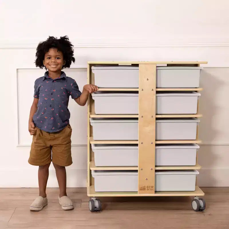 20-Compartment Mobile Storage Tower with 20 Cubby Bins, 5x4, Kids Furniture