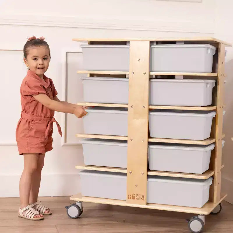 20-Compartment Mobile Storage Tower with 20 Cubby Bins, 5x4, Kids Furniture