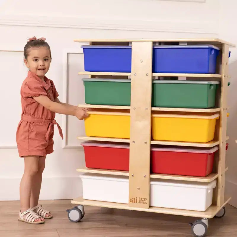 20-Compartment Mobile Storage Tower with 20 Cubby Bins, 5x4, Kids Furniture