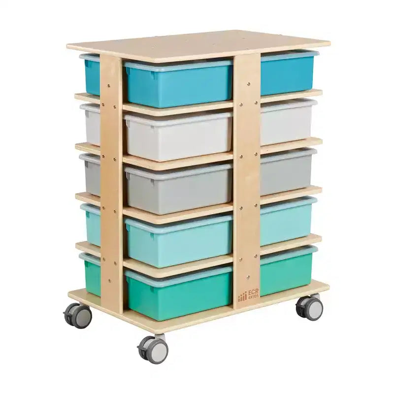 20-Compartment Mobile Storage Tower with 20 Cubby Bins, 5x4, Kids Furniture