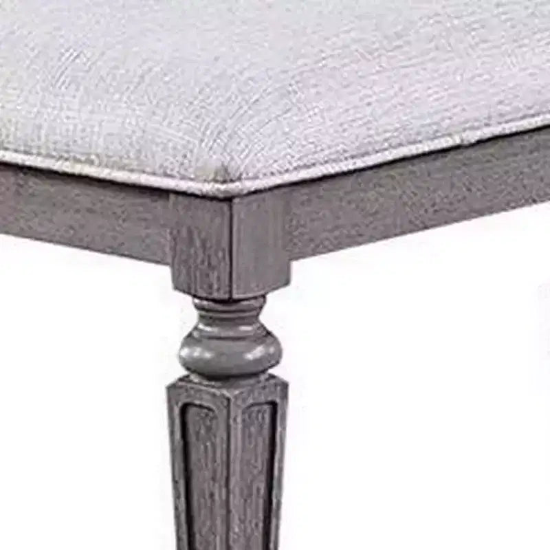 Dining Bench with Turned Legs, 64 Inch Gray Wood and Fabric