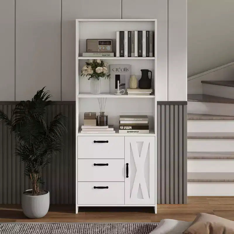 71" Tall Bookshelf with Door, 3 Drawers & Open Shelves, 6-Tier Wooden Storage Cabinet for Home Office, Living Room, Bedroom