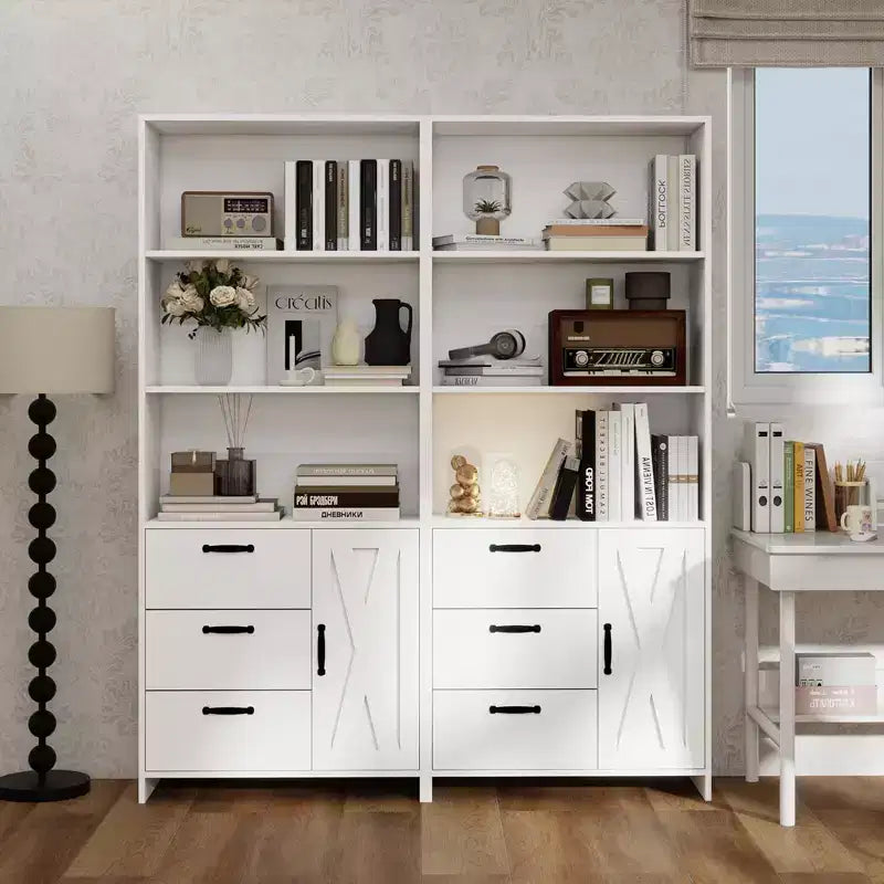 71" Tall Bookshelf with Door, 3 Drawers & Open Shelves, 6-Tier Wooden Storage Cabinet for Home Office, Living Room, Bedroom