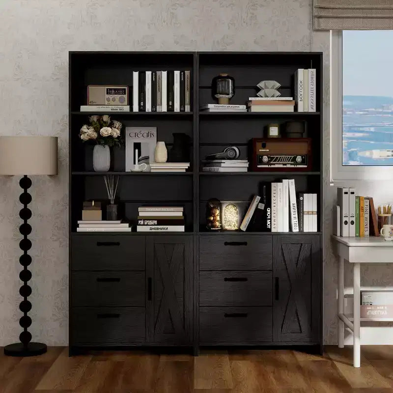 71" Tall Bookshelf with Door, 3 Drawers & Open Shelves, 6-Tier Wooden Storage Cabinet for Home Office, Living Room, Bedroom