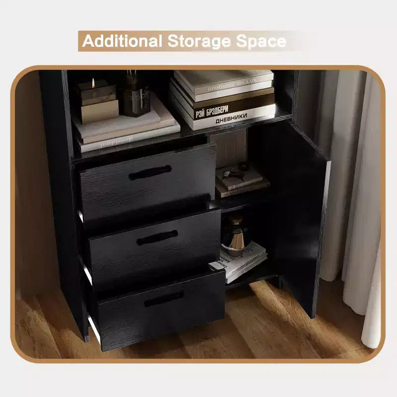 71" Tall Bookshelf with Door, 3 Drawers & Open Shelves, 6-Tier Wooden Storage Cabinet for Home Office, Living Room, Bedroom