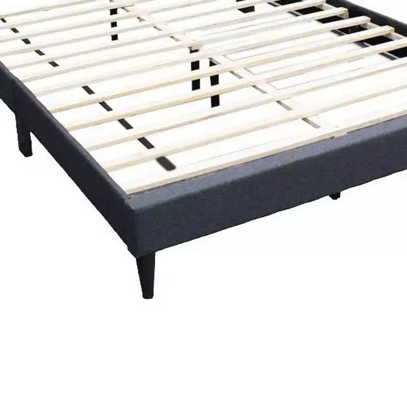Queen Size Bed with Tufted Headboard, Charcoal Burlap Upholstery, Wood