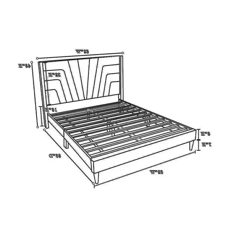 Queen Size Bed with Tufted Headboard, Charcoal Burlap Upholstery, Wood